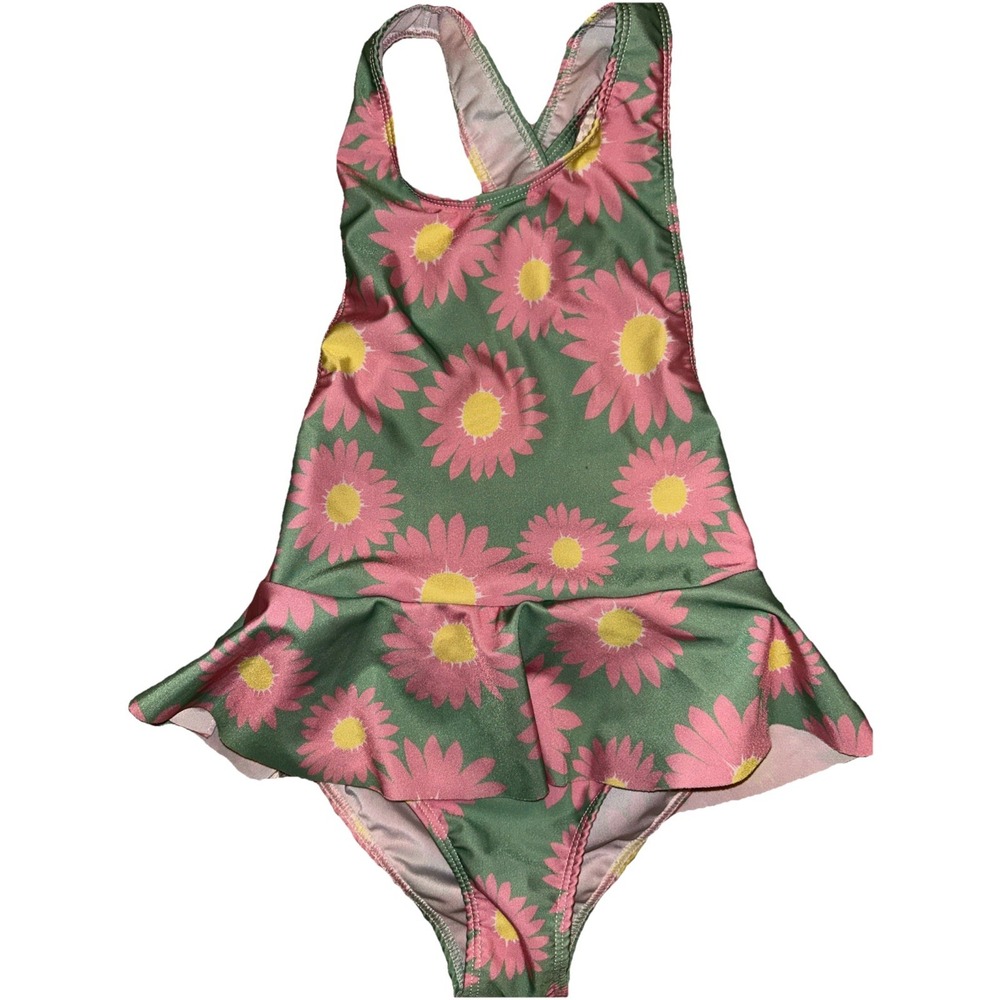 Sal and Pimenta Girls 7T (runs small Swimsuit Pink And Yellow Flowers